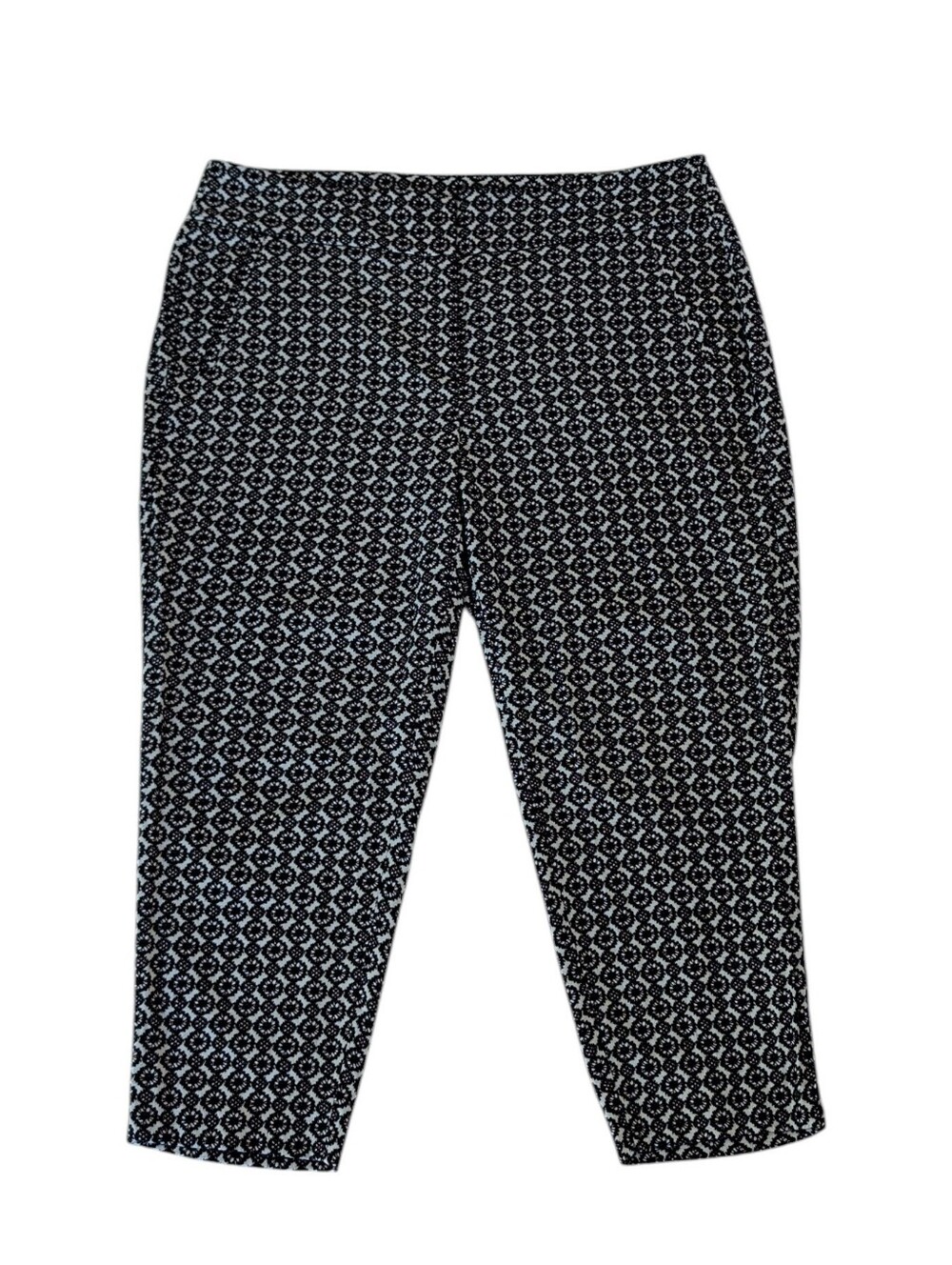 Lane Bryant Geometric Print Ankle Cropped Pants 24 Black Off White